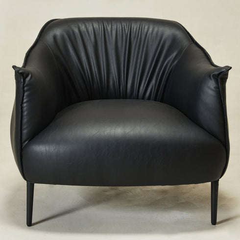 Kadar Leather Barrel Chair-Black Modern Leather Chair | Accent Chairs | Kinwell Furniture | Barrel Chairs